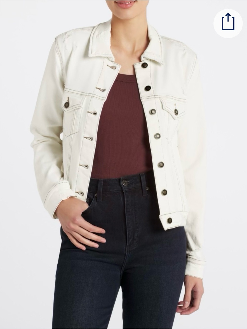 Women's Off-White Denim Jacket with Button Front